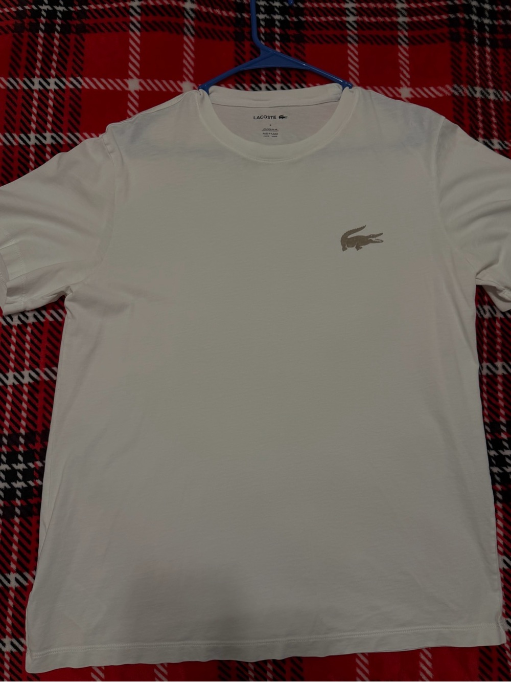 Lacoste White Short Sleeve Crewneck Tee with Beige Croc Logo